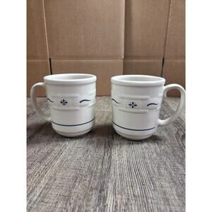 Longaberger Woven Traditions Heritage Blue Coffee Mug Cup 12 Oz 4" Tall Pair Lot